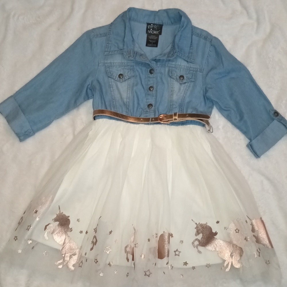 Pink & Violet, 4, blue denim/beige/pinkish hem details.